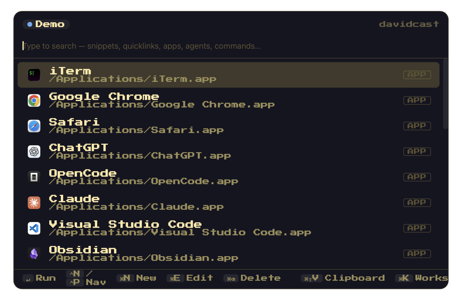 davidcast palette — Pixel 8-bit theme