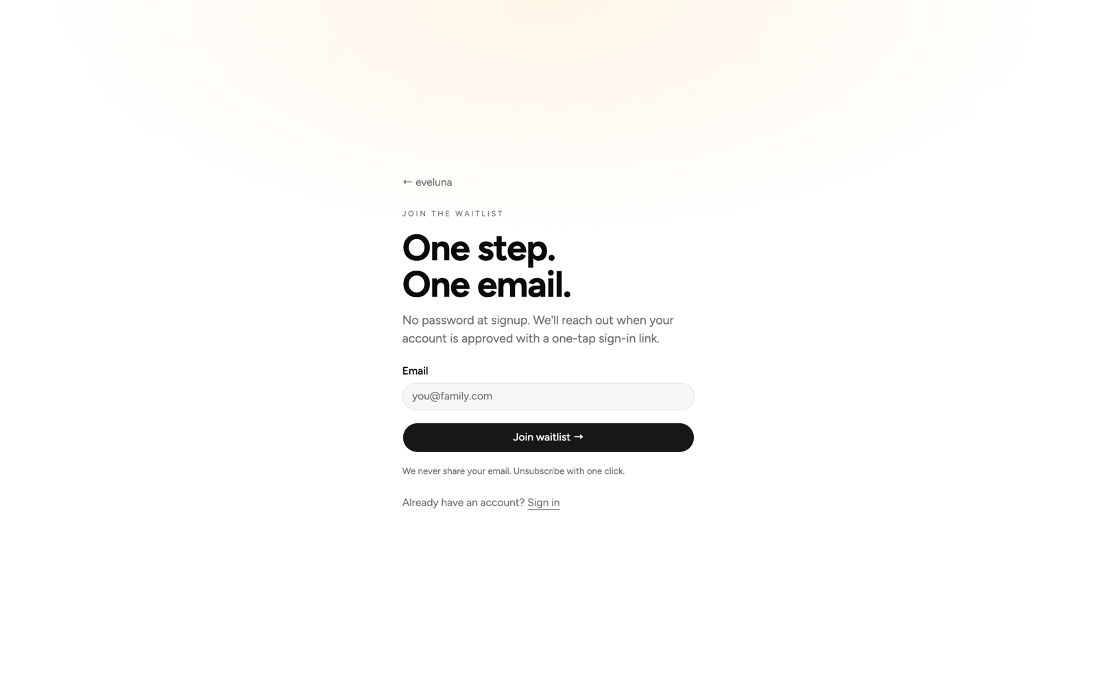 eveluna waitlist signup