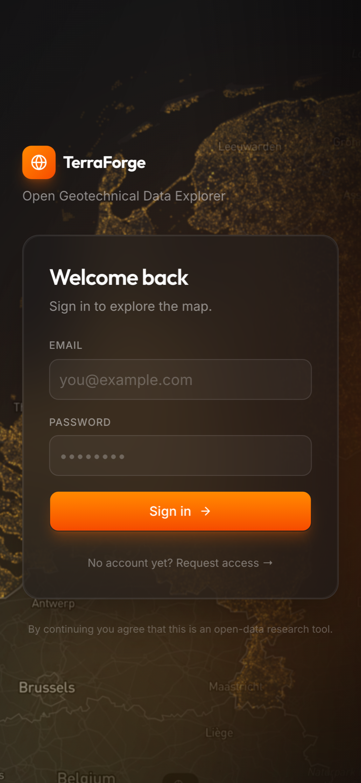 TerraForge signup on mobile