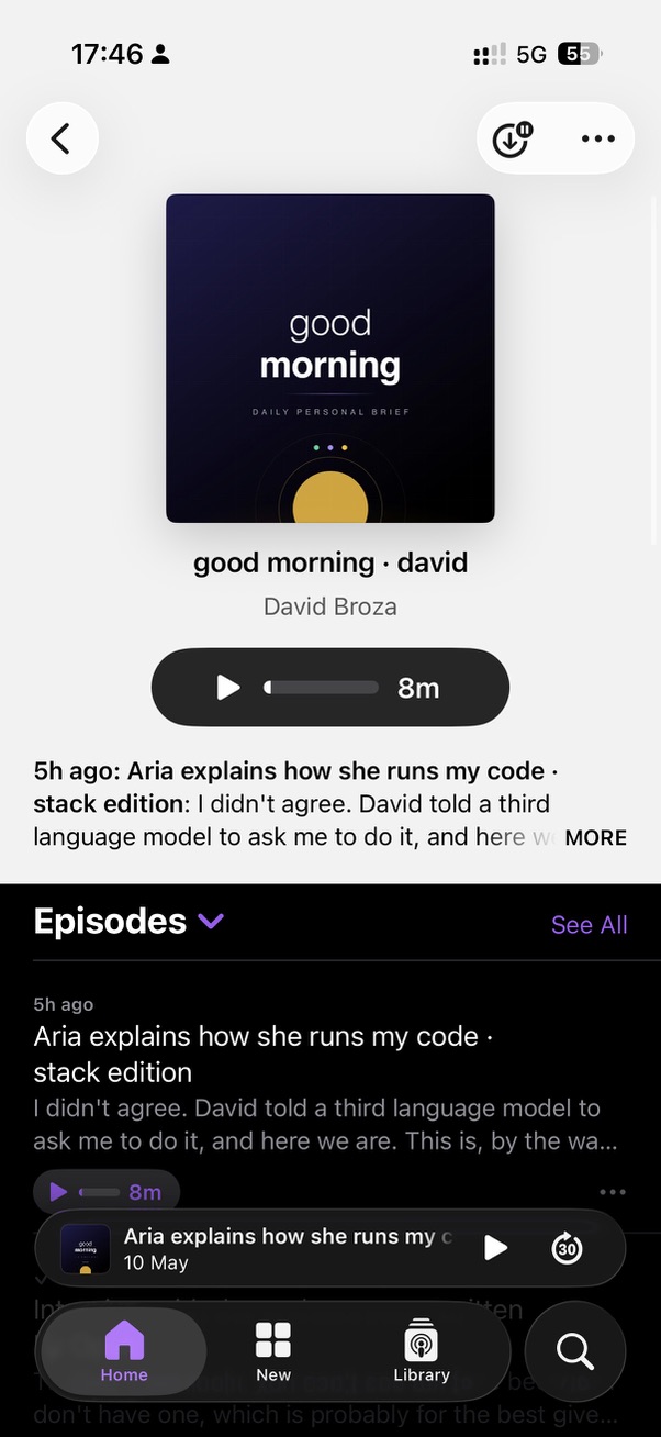 Apple Podcasts — good morning · david — show page with subscribed episodes